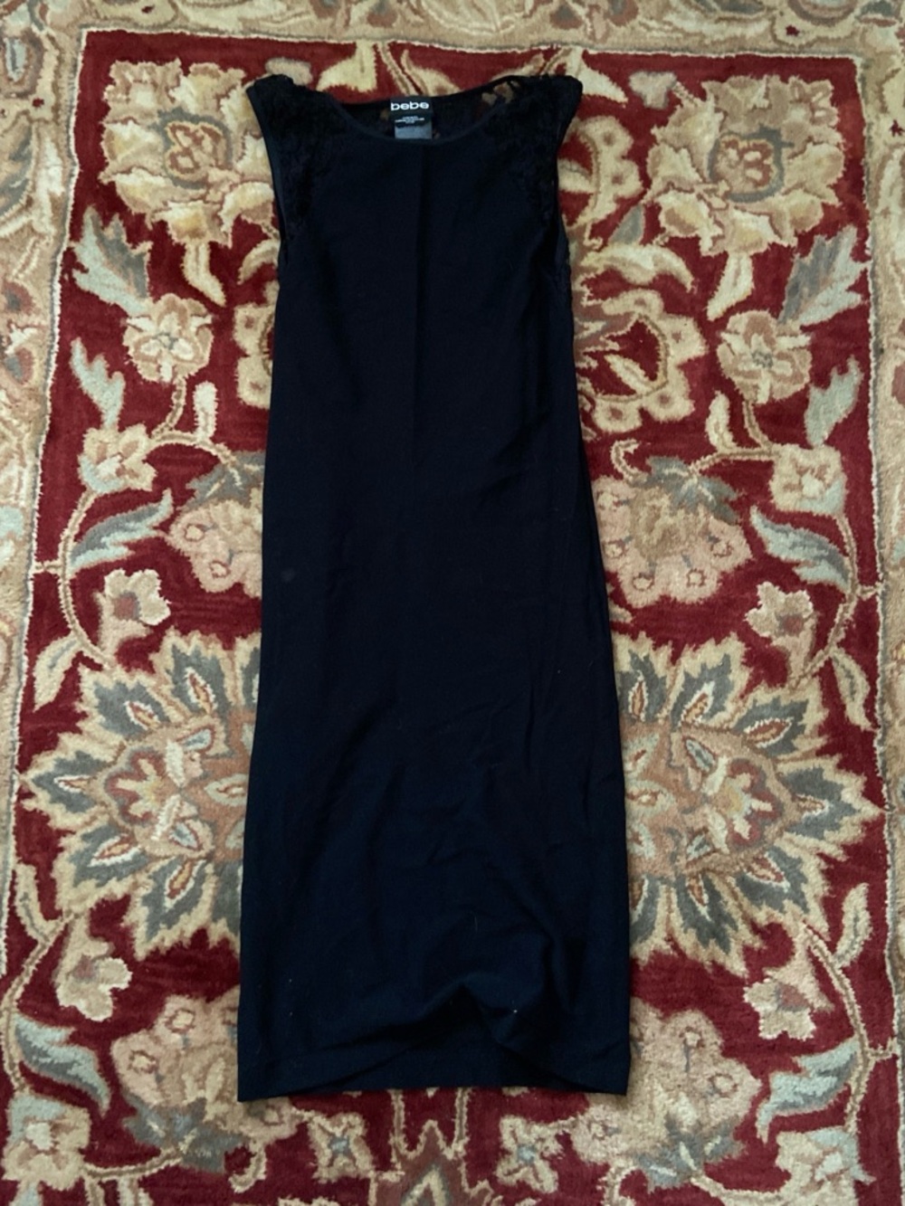 bebe Black Lace-Shoulder Bodycon Midi Dress